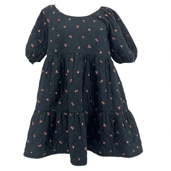 Madewell Quilted Puff-Sleeve Mini Dress in Black Amie Floral (small) - Picture 3 of 12